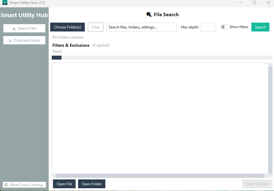 Smart Utility Hub dashboard showing search and duplicate tools